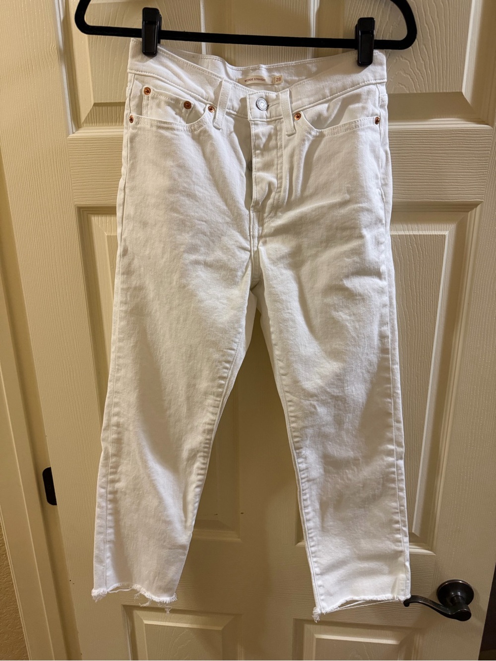 Levi's White Cropped High-Rise Straight Jeans